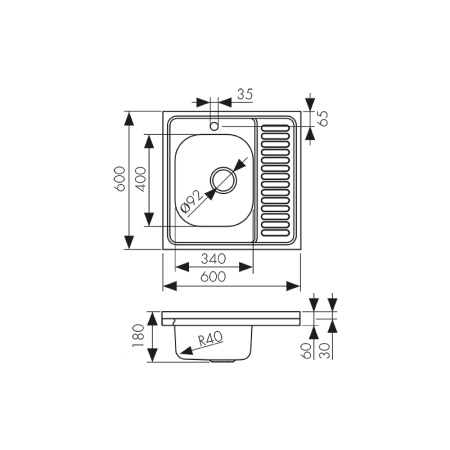 KSS-6060L Мойка из нержавеющей стали KAISER 600x600*180